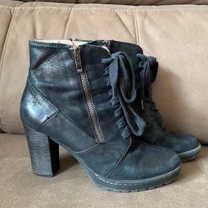 Biala Leather Suede Lace Up Zipper Heeled Booties